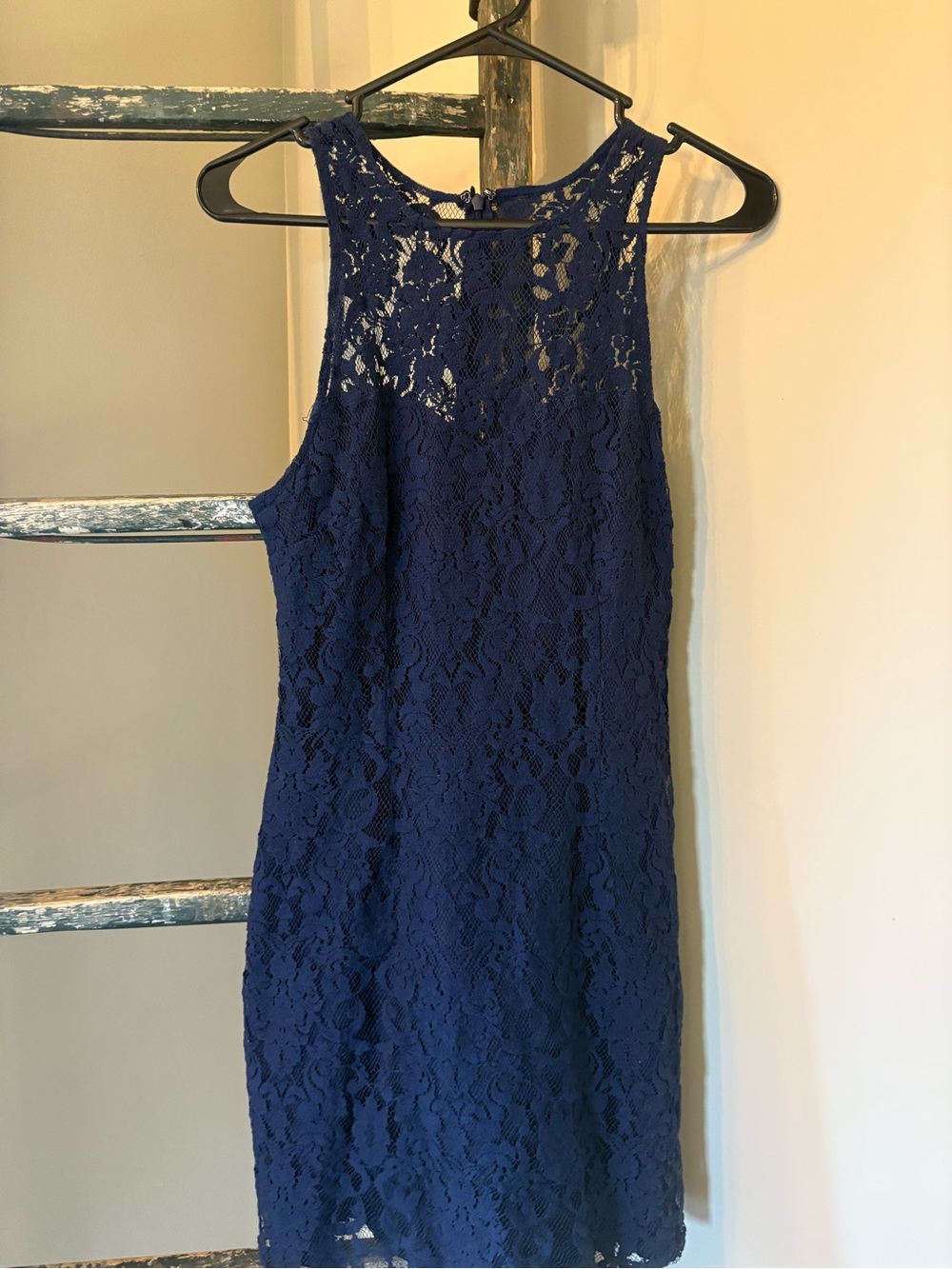 BB Dakota Navy Lace High-Neck Mini Dress